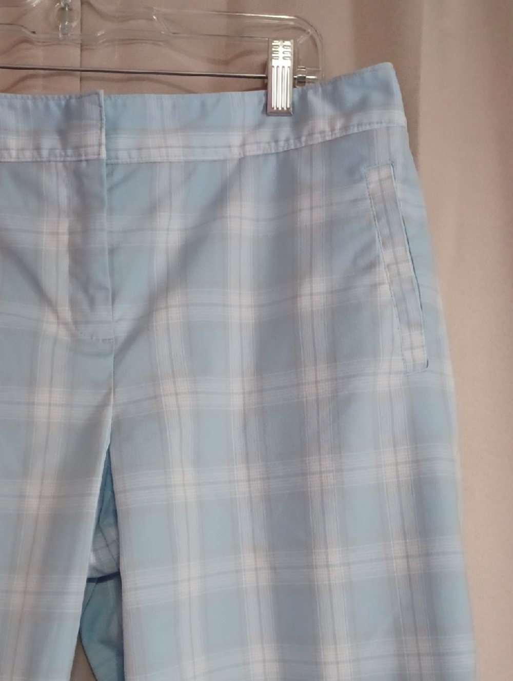 Izod Cool FX Blue White Plaid Golf Bermuda Shorts High Rise Pockets Lightweight - Picture 5 of 14